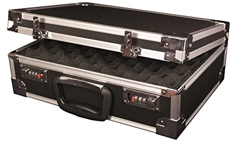 Padded Metal Combination Lock Case / bag for pistols / musical and scientific instruments and kit. Keep your gear safe and out of sight. . Internal dimensions are: L 38.5cm W 24.5cm D 9.5cm