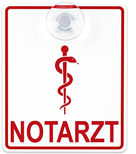 Schilderio Premium Saugnapfschild Schild Notarzt, 3 mm Acrylglas, ca.90x125 mm, Notarzt Auto Schild mit 1x Saugnapf 30mm, Autoschild Arzt zur Befestigung an Autoscheiben von innen