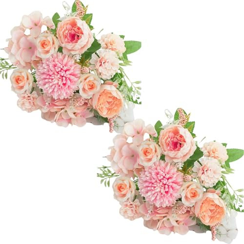 ASTRYAS Künstliche Blumen, 2 Stück rosa künstliche Pfingstrosen Bulk Fake Pfingstrose für Dekoration Seide Blumenarrangements Tischdekoration für Friedhof Zuhause Party Outdoor Dekoration (Pink&Rose)
