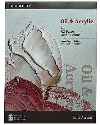 Pappersblock för oljemålning, 22,9 x 30,5 cm, 300 g/m², bestående av 12 ark, syrafri, limbunden, naturliga vita toner, perforeringsbeständigt blandat tekniskt papper för
