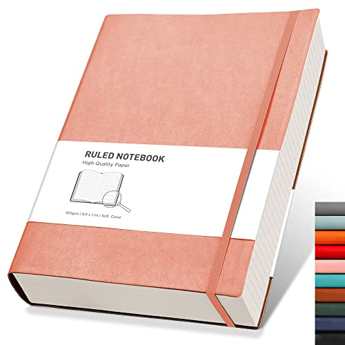RETTACY Notizbuch A4 liniert - Dickes Tagebuch mit 320 nummerierten Seiten, 1 Rücktasche und Softcover für Frauen und Männer im Büro oder in der Schule, 21,5 x 27,9 cm