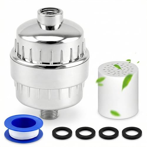 QWORK® 20-Schichten Duschfilter Hochleistungs Duschkopf Wasserfilter mit 2 Filterkartuschen um Chlor zu entfernen