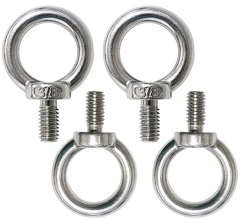 NIDAYE 3/8 UNC Lifting Shoulder Eye Bolts, Marine Grade 316 Stainless Steel Threaded Nut Fastener, 4 Packs
