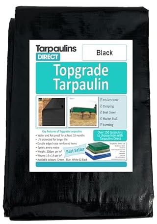 Topgrade Tarpaulin 200gsm 2.5m X 2.0m Black Heavy Duty Waterproof Sheet Cover Tarp with Reinforcved Eyelets