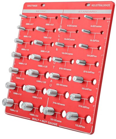 28 Nut and Bolt Thread Checker, Bolt and Nut Identifier Gauge Inches and Centimeters on Both Sides Bolt Identifier Board 14 Standard and 14 Metric Thread Size Checker Wall Mounted & Hand Held