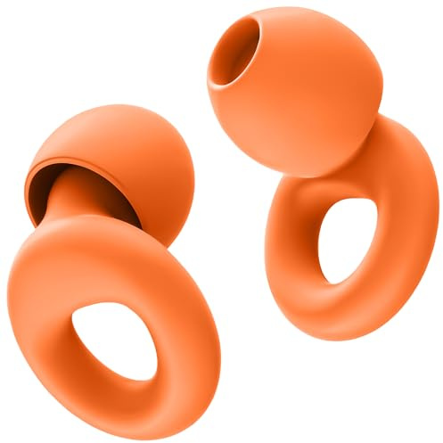 HOYIO 2 Pares Tapones Oidos Ruido Dormir, Tapones Oidos Cancelacion de Ruido 27 dB para Dormir Concierto Festival, Reutilizables y Lavables Suave, 8 Almohadillas en XS/S/M/L, Earplugs, Naranja