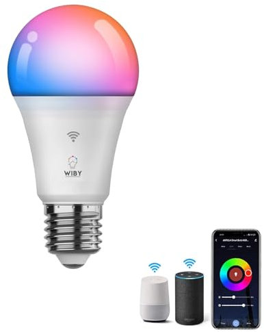 Wiby Lampadina Smart LED E27 14W 1400lm RGBWW 2700-6500K Dimmerabile Wi-Fi 2,4 GHz Compatibile con Alexa e Google Home App Smart Life/Tuya, 1 unità