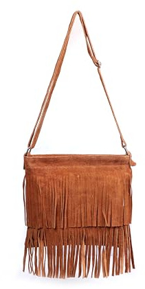 Leeray Ladies Bohemian Fringed Crossbody Bag – Tassel Shoulder Bag – Stylish and Lightweight Design (Brown)
