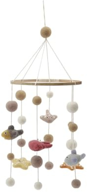 Handgjord & Fairtrade certifierad | Gry & Sif | Snygg dansk design x nepalesisk hantverkare | Mobil baby med havsvarelser, filtfisk för babysäng lekhage skötbord babyrum