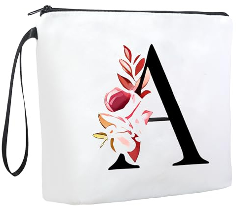 MSQ A-Z Personalisierte Kosmetiktasche Geburtstagsgeschenke Reise Canvas Kosmetiktasche für Frauen und Mutter, Geschenke für Freundinnen, Braut und Brautjungfern (A)