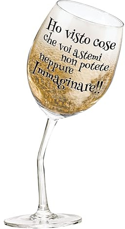 Bombo Bicchiere da Vino con Frase Divertente – “Ho visto cose che voi astemi…” – Calice Inclinato con Gambo Piegato – Idea Regalo Originale per Amanti del Vino