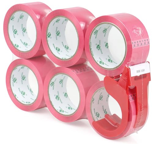 BOMEI PACK 6 rollos de cinta adhesiva para paquetes, 66 m x 48 mm, rosa, juego de 6 unidades, para paquetes, cajas de mudanza y embalaje, buena fuerza adhesiva, cinta de embalaje, cinta adhesiva para