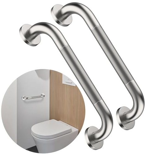 12 Inch Anti Slip Shower Safety Bars,Munzong 2 Pack Bathroom Grab Bars for Bathtubs and Showers,Brushed Nickel Knurled Handicap Balance Bar,Safety Hand Rail Support Elderly Senior Bath Handle