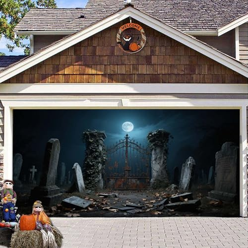Cartel de Halloween para decoración de cochera, grande, vinilo resistente, letrero colgante duradero para taller automotriz (A, 400 x 180)