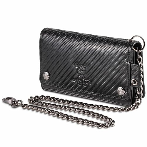 MATADOR Portafoglio da motociclista con catena in pelle #Dallas con elegante scatola regalo, portafoglio elegante con catena da uomo e blocco RFID, portafoglio di lusso con catena da uomo con molti