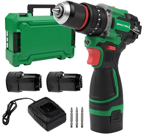 Taladro atornillador inalámbrico, juego de taladro inalámbrico de 16,8 V y 50 Nm con 2 baterías de 2,0 Ah, destornillador inalámbrico compacto sin escobillas para reparaciones y bricolaje