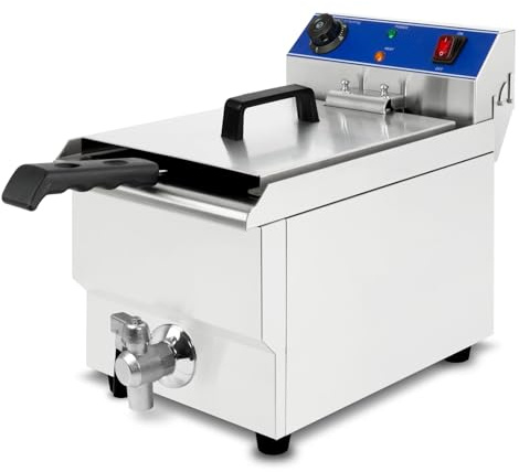 VERTES Freidora Acero Inoxidable 10L, 3000W, 230V, Principio de Zona Fría, Temperatura Ajustable Continuo 50-250°C, Grifo de Escurrir, Cesta de Freír, Botón de Reinicio, Funciona con Aceite