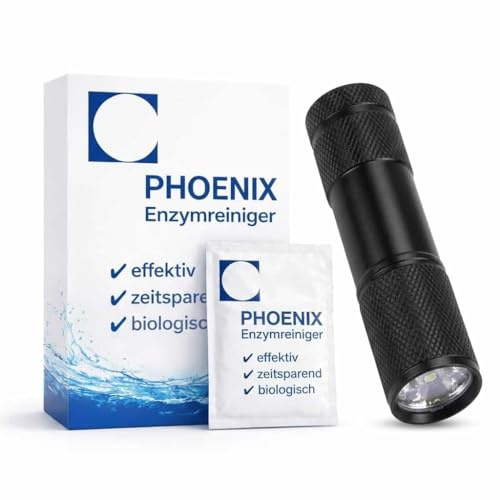 Mögellukt borttagare 80 g (4 l) enzymrenare UV-lampa svart ljus granulat koncentrat källarväggar badrum fogar muffig lukt fukt gips tapet silikonfogar lipas | PHOENIX enzymrenare