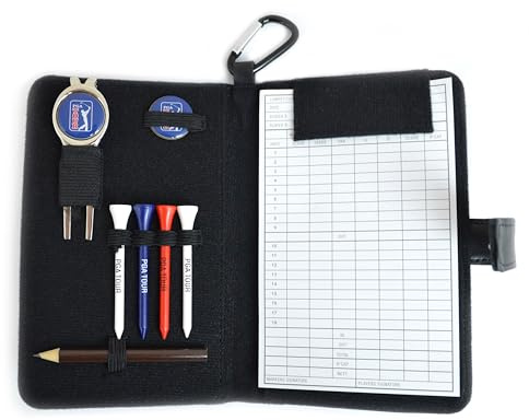 PGA Tour Real Leather Golf arrangör med scorekort, hållare och tillbehör - svart