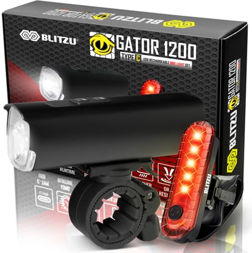 Bike Lights, Rechargeable Bicycle Lights Set 1200 High Lumens Super Bright, 7+4 Modes USB-C Headlight & Taillight, Waterproof Front & Back Rear Light for Night Riding Cycling Safety Long Battery Life