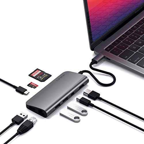 SATECHI USB-C Multimedia-Adapter, HDMI 4K, Space Grau | Mini-DisplayPort, PD 60 W, Ethernet, USB 3.0 und microSD-/SD-Kartenleser