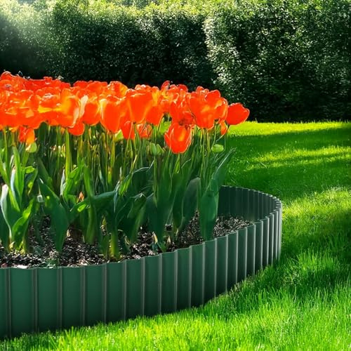 HomeZone Green Garden Border Edging - 15cm Tall - 27M Flexible Garden Edging Roll - Weather Resistant Decorative Garden Seperator and Landscape Divider - Tidy Pathways, Walkways, Flowerbeds