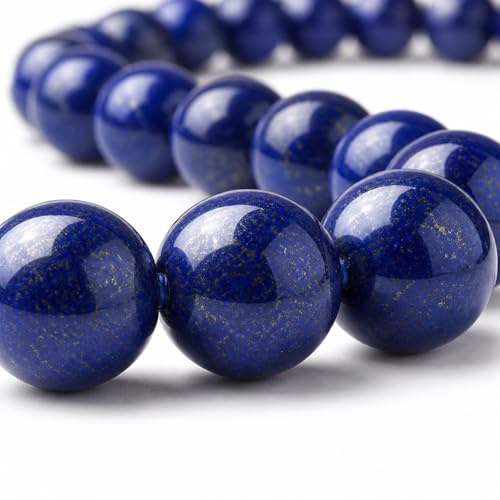 Perlin Lapislazuli Perlen 10 mm Naturstein Rund Blau Lapis Lazuli Edelstein lose Perlen 19 Stück für Armband Kette Schmuck Basteln DIY Set