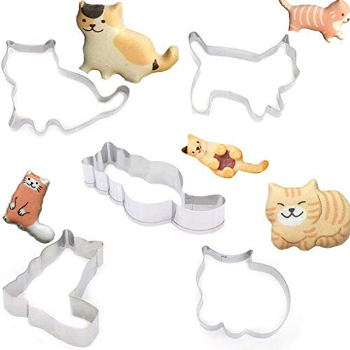 Cat Shaped Cookie Cutters Set, DesignerBox 5 Pcs Stainless Steel Cookie Cutters Molds Cake Bread Cupcake Chocolate Fondant Pancake Biscuit Moulds DIY Pastry Baking Cutters Decorating Tools (Style 6)