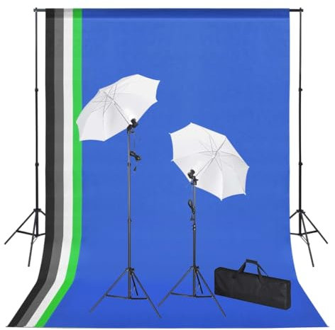 vidaXL Set Estudio Fotográfico con Telones de Fondo Focos y Paraguas Kit de Soporte Sistema Lámparas Luz Fácil de Configurar y Usar