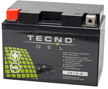 TECNO-GEL Motorrad-Batterie für YTZ14-S für Ktm Super Adventure 1290, 12V Gel-Batterie 11,3Ah (DIN 51101), 151x87x110 mm