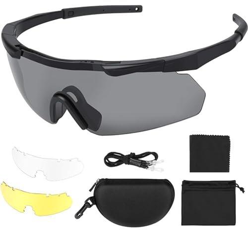 Feyachi Schutzbrille mit 3 Austauschbaren Beschlagfrei & Kratzfest Gläsern, Schießbrille für Sportschützen und rutschfesten Bügeln, UV-400-Schutz