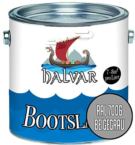 Halvar Bootslack Grau RAL 7000-7047 Yachtlack SEIDENMATT Bootsfarbe PU-verstärkt für Holz & Metall verstärkt extrem belastbar hochelastisch Schiffslackierung (1 L, RAL 7006 Beigegrau)