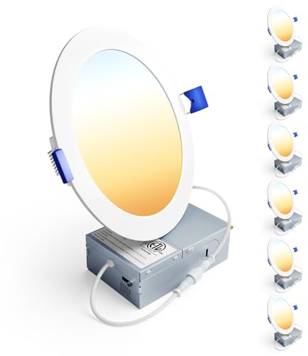 Ensenior 6 Pack 6 Inch LED Recessed Light, Dimmable, 2700K-5000K 5CCT, 1200LM High Brightness, 12W 120V, Damp Rated, ERL-12X-ETL, Ultra-Thin Canless Wafer Ceiling Light - ETL & FCC & IC