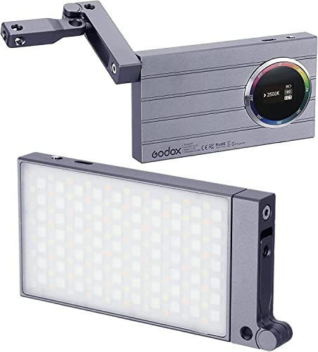 Godox M1 RGB Camera Light, Portable LED Video Light, Pocket Full Color LED Video Light Panel CRI 97+ 2500k-8500k, Music Beats Function and 15 FX Lighting Effects with Aluminum Alloy Body - Gray