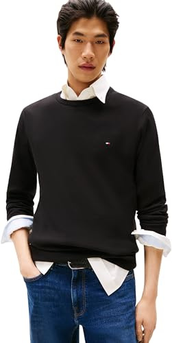 Tommy Hilfiger Uomo Pullover Essential Cotton Crew Neck in Cotone, Nero (Black), XS