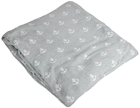 osters muschel-sammler-shop Maritime Wohndecke ┼ Ankermotiv ┼ grau mit Weiss oder blau mit Weiss ┼ Komfortgröße 150x200cm (grau mit weissen Ankern)