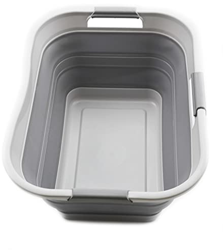 SAMMART 30L Faltbarer Wäschekorb aus Kunststoff – Faltbarer Pop-Up-Aufbewahrungsbehälter/Organizer – Tragbare Waschwanne – Platzsparender Korb/Korb (1, Grau)