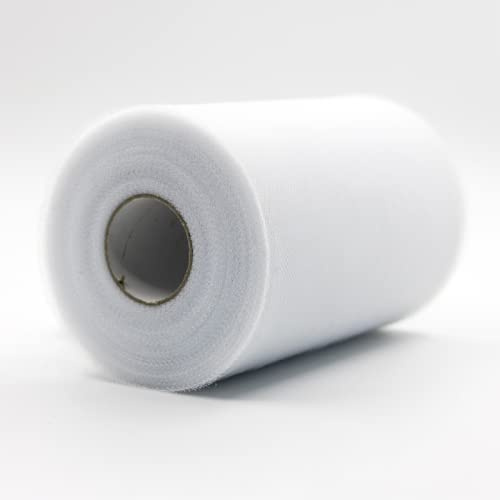 91m x 15 cm! Tessuto in rotolo di tulle per decorazioni artigianali Tutu Matrimoni Costumi Gonne Feste Regalo Fiocco baby shower, Molti colori disponibili. (Bianco)