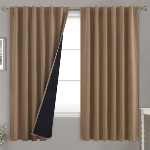 BGment Thermal Insulated 100% Blackout Curtains with Black Liner, Taupe
