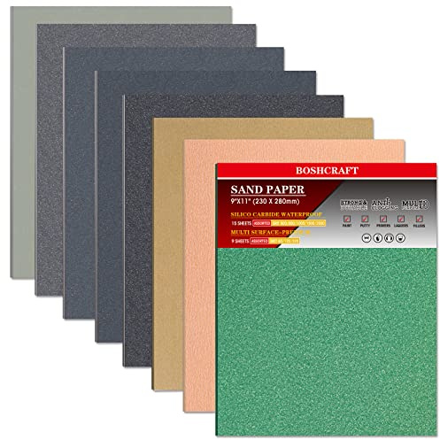 24 Pcs Sandpaper, Wet & Dry Sandpaper Assortment 60/120/320/600/800/1000/1500/2500 Grit Sand Paper for Wood Metal Automotive Drywall Plastic 9 × 11 inch Sandpaper Sheets