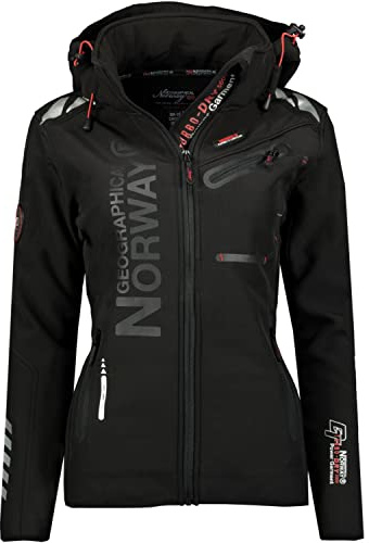 Geographical Norway BELL Women Softshelljacke für Damen Winter – Fleecejacke mit Kapuze für Damen – Kleidung / Mantel wasserdicht, Schwarz , 38