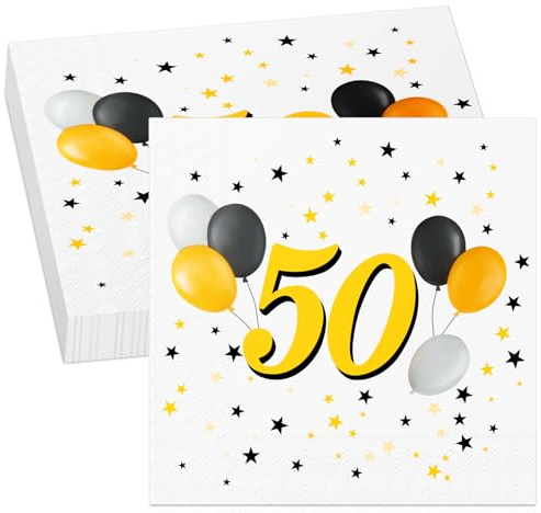 40 Stück 50. Geburtstag Servietten Schwarze Goldene Papierservietten Einweg Geburtstag Partyservietten Happy Birthday Servietten Tischdeko 50. Jahrestag Party Tischdekoration