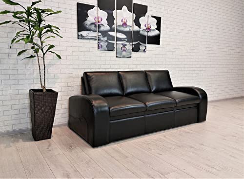 Quattro Meble Schwarzes Echtleder 3 er Sofa Oslo FS glänzendes Leder Glossy Black (Version ohne Schlaffunktion) Ledersofa Echt Leder Couch Farbauswahl ! (Breite 230 cm)