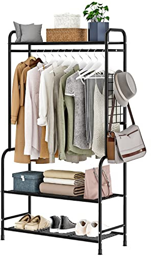 Wooruy Kleiderständer Metall, freistehend, stabil, Industrial, Schwarz | Stabile Metallkonstruktion im Industrie-Design bietet viel Platz zum Aufhängen und Organisieren von Kleidung.