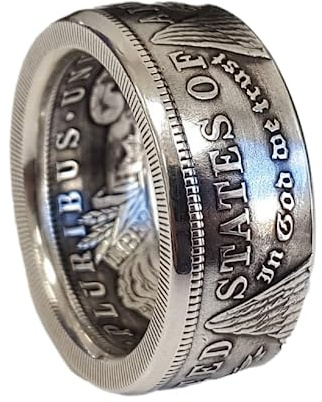 KIOYDISE Silver Ring, Silver Plated Alloy Men's Ring Men Number Letter Copper Ring Morgan Bank Customize Silver Coin Rings Hypoallergenic(11)