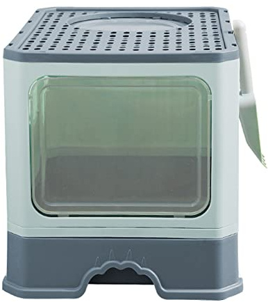 Bandeja de Arena para Gatos, Gran Casa de Baño para Gatos Plegable con Tapa, Bandeja de Cajón y Pala de Arena, Portátil, Inodoro para Gatos con Tapa (CP384832_01)