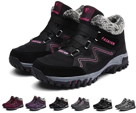 Women's Winter Thermal Boots for Women Waterproof Snow Winter Warm Hiking Work Comfy Boots Sneakers Walking Shoes (Black Rose Red, Adult, Women, 11, Numeric, US Footwear Size System, Wide)