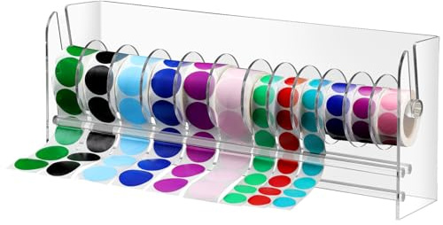 Qilery Adjustable Label Dispenser Acrylic Roll Sticker Dispenser Sticker Holder Organizer Label Stand for Holding Office and Home(12 Disks)
