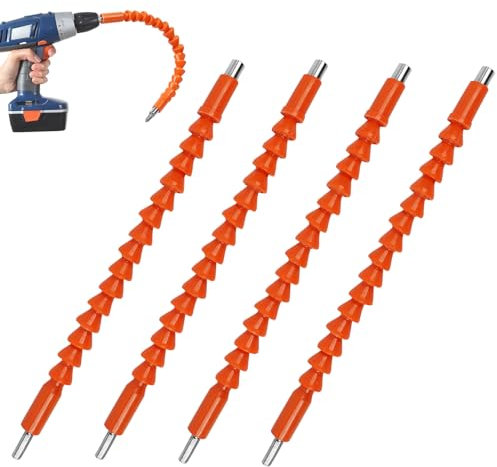 Flexible Bohrerverlängerung, 29,5 cm, Superbit-Schraubendreher, flexibel, biegbar, flexible Bohrerverlängerung, Super-Bit, flexible Schaftverlängerung, 4 Stück (Orange)