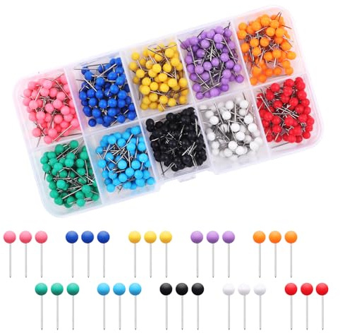 600 Stück Rundkopfnadeln Set, 10 Farben, Bunt Map Pins, Karte Nagel Pinnadeln, Rundkopf Stecknadeln, mit Aufbewahrungsbox, Landkarte Pinnadeln, für Map Pin-Nadeln, Cork Board, DIY